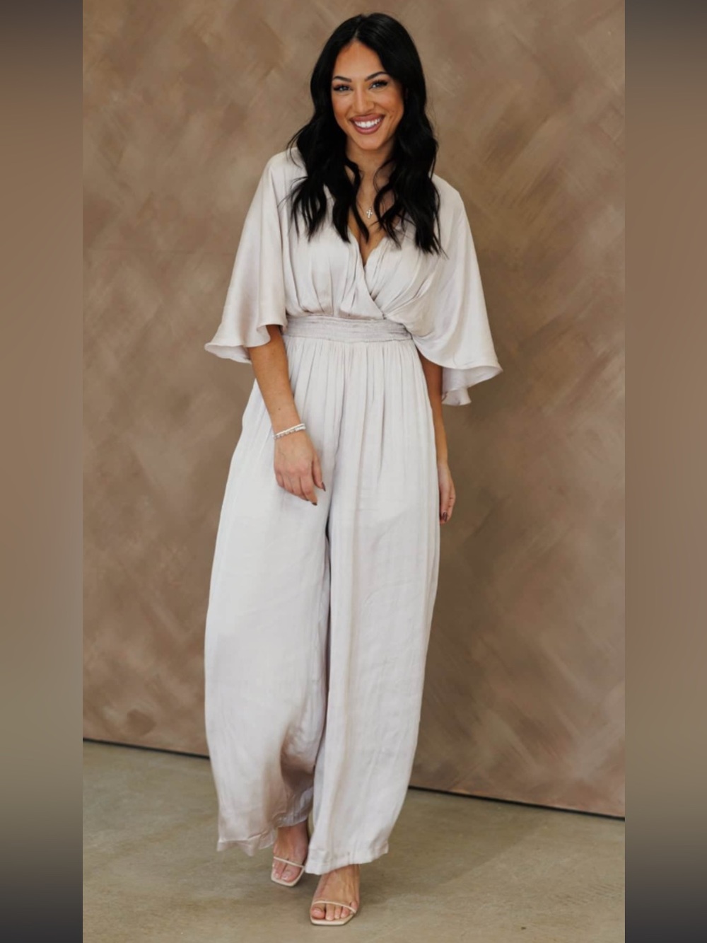 Mustard Seed Light Cream Wrap-Front Wide-Leg Jumpsuit - Picture 1 of 3